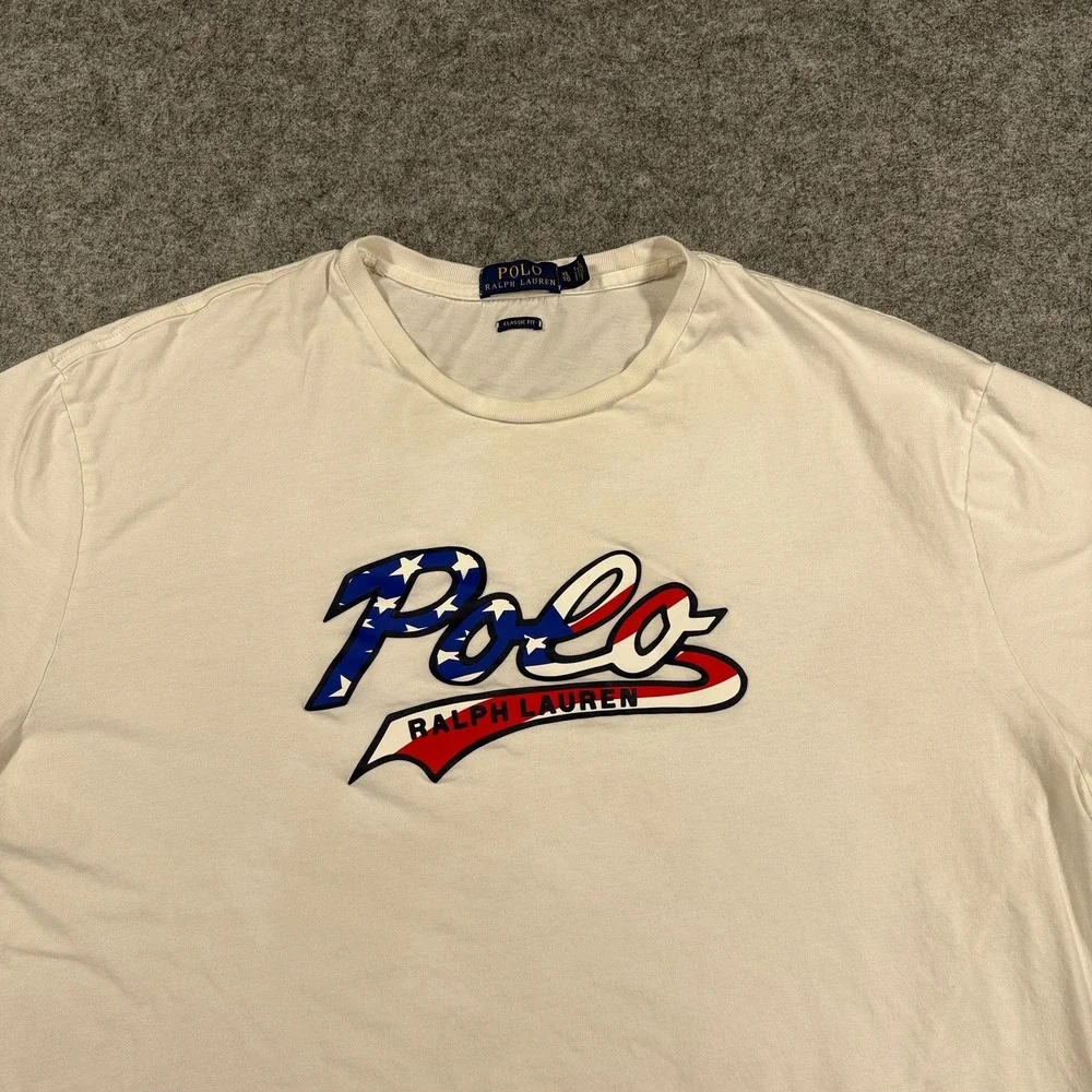 Polo Ralph Lauren Shirt Mens XL White USA Flag Logo Graphic‎ Patriotic Tee July